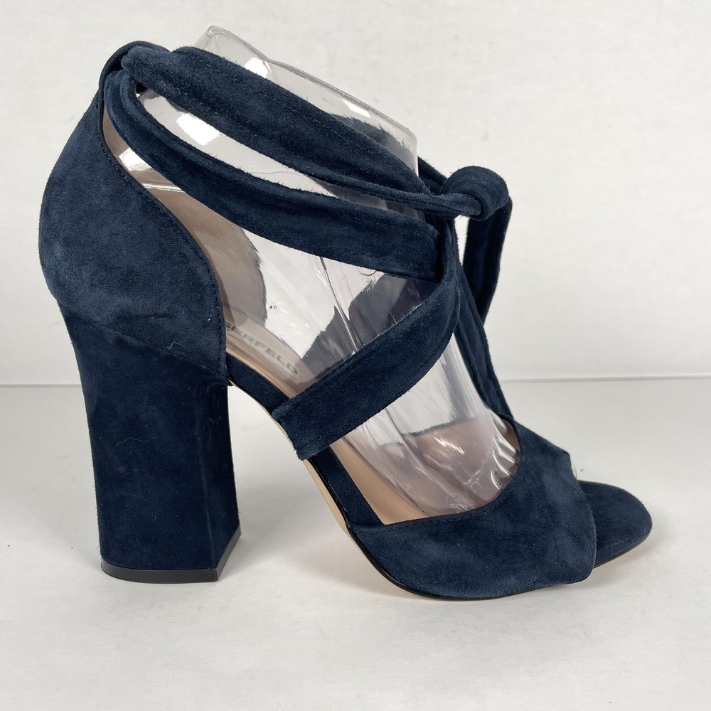 Karl Lagerfeld Shoes Womens Size 7 M Blue Suede Block Heel Sandals Lace Racha